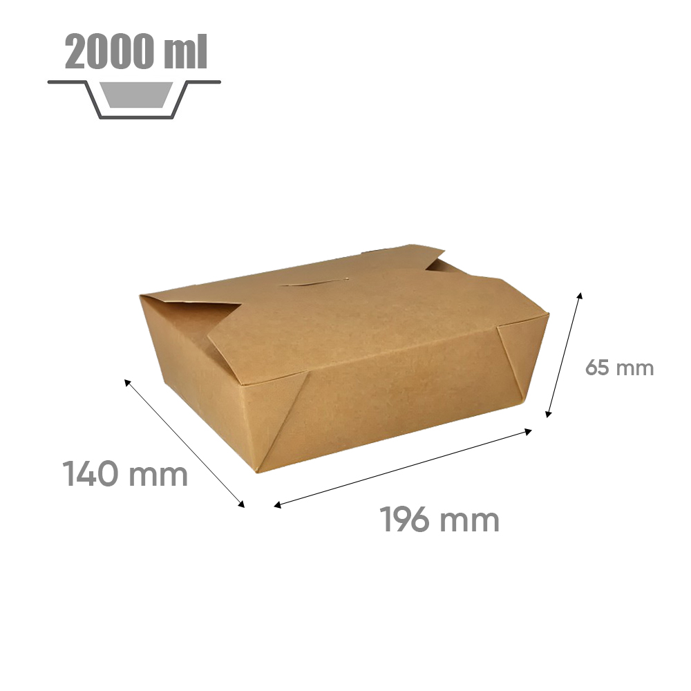 Boîte repas américaine 2000 ml en carton kraft brun